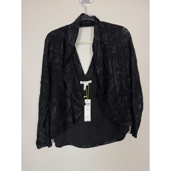 BCBG Bolero Blazer Metallic Sheer Open Front Jacket Party Chic NWT - Picture 8 of 9